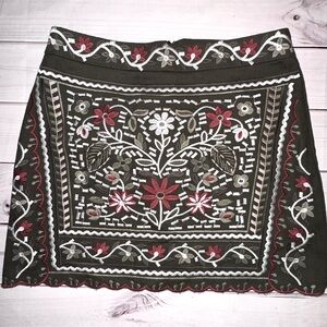 Blue Rain Embroidered Pencil Skirt - Olive and Burgundy  Size Medium Boho Office